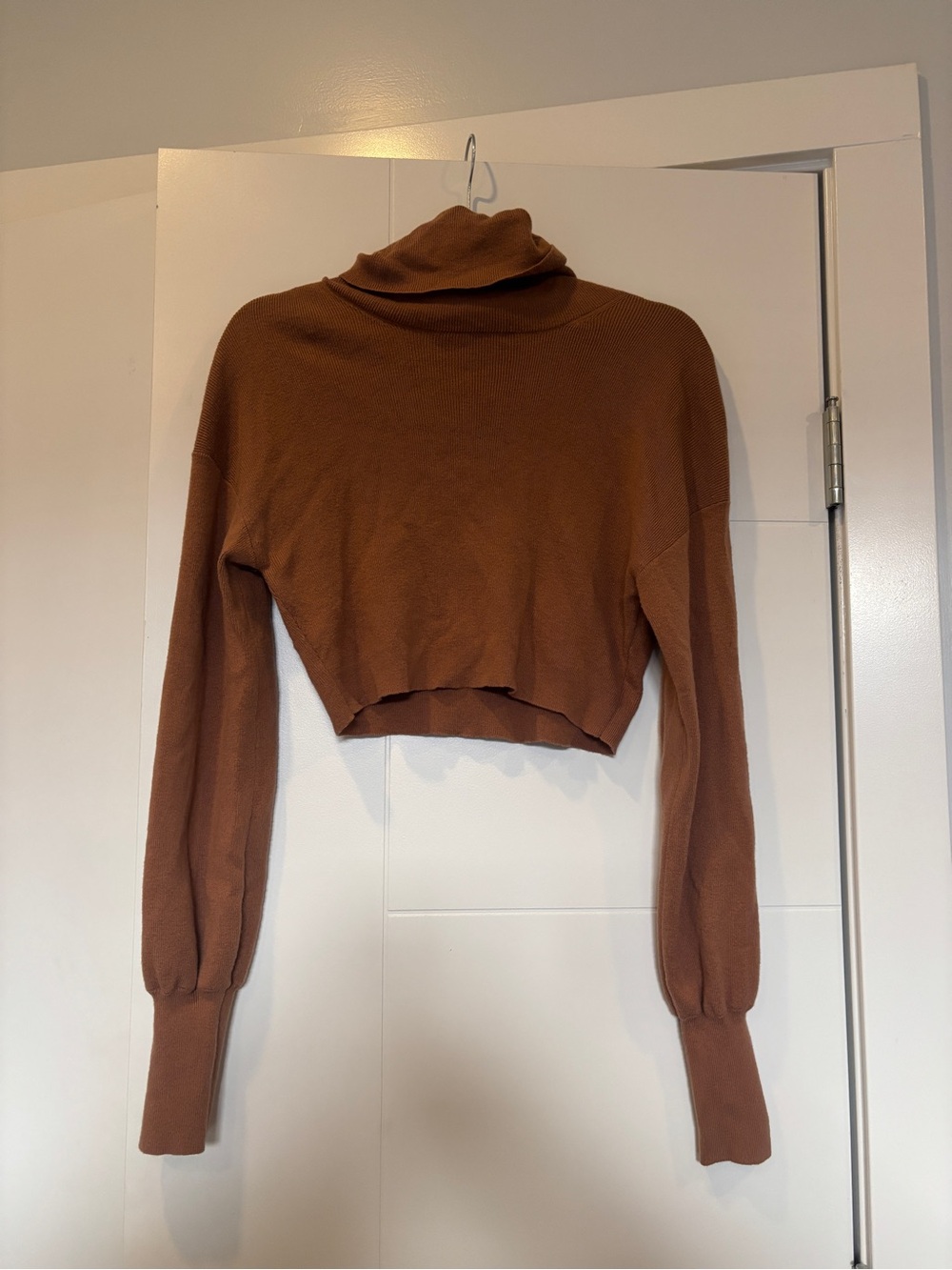 Wilfred Cropped Turtleneck Sweater in Chestnut Brown